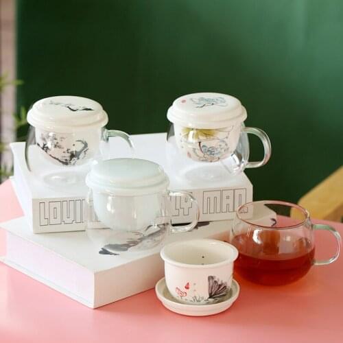 Strainer tea set tea infuser cup creative personality trend flower cup simple fresh Sen heat-resistant glass tea separation