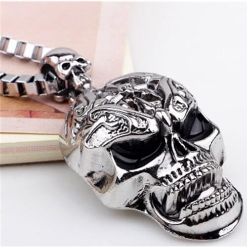 Fashion Punk Rock And Roll Wind Skull Pendant Necklaces Make Man Suffocating Big Skull Long Hip Hop Pendant Jewelry