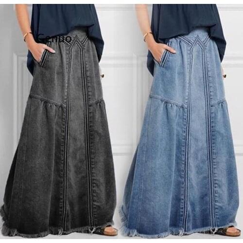 Denim Jeans Women Long Skirt Stretch Vintage Loose Slim Fit Blue Club Streetwear Cotton Sexy Harajuku Skirts Plus Size