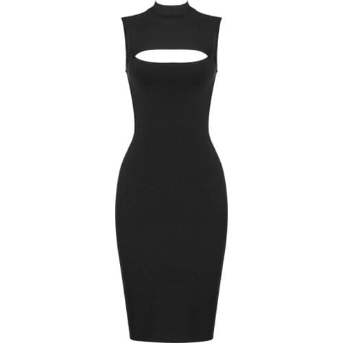 Elegant Bandage Dress Women Sexy Black Sleeveless New Bodycon Party Dress Club Celebrity Summer Dresses