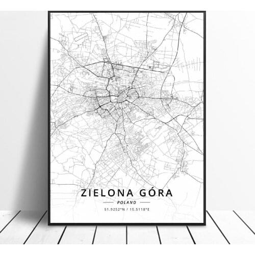 Hd print Bialystok Krakow Szczecin Wloclawek Zielona Gora Wroclaw Poland Canvas Art Map Poster for living room home decor frame