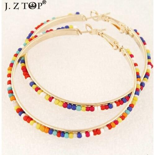 JZTOP Multicolor Bead Round Hoop Earrings Fashion Classic Fine Circle Earrings Basketball Wives Earring boucles d'oreilles