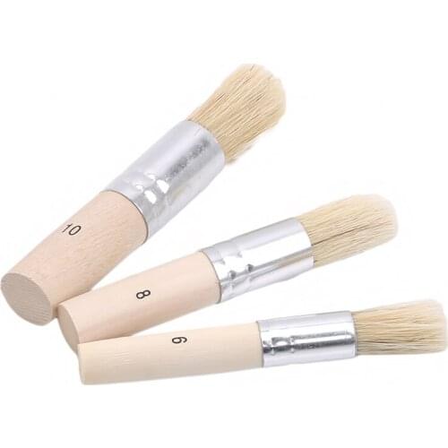 Brush Chalk Paint Wooden Stencil Natural Pure Hog Bristle Brush Round Acrylic Watercolor Oil Painting Detail Brushes 3Pcs/Set