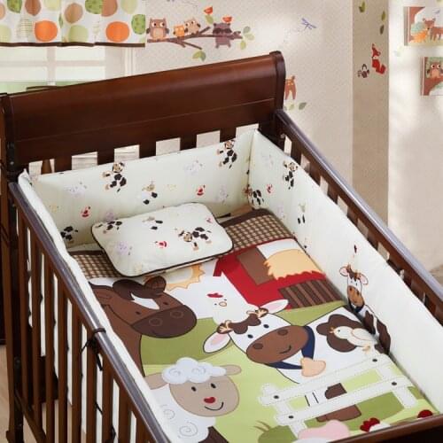 7PCS Embroidery Crib Baby Bedding Set Crib Newborn Baby Bed Linens for Girl Boy Cartoon kit de berço (bumper+duvet+sheet+pillow)