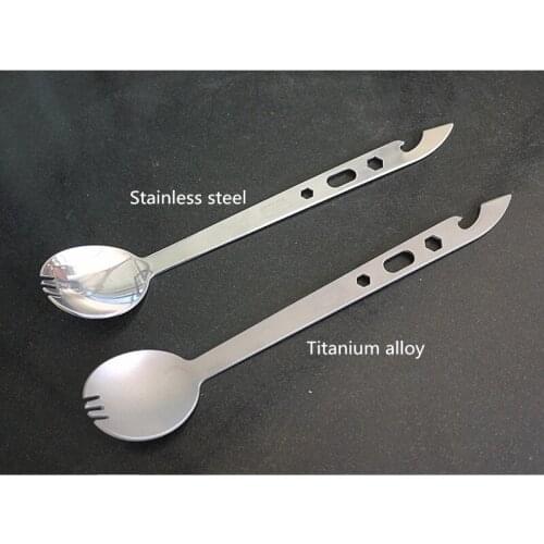EDC Outdoor Camping Picnic Titanium Spoon with Wrench Tableware Stainless Steel Fork Ultralight Multifunction Combination Tools