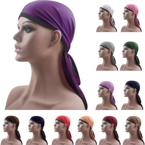 Unisex Men Women Bandana Hat Silky Satin Durag do doo du rag long tail headwrap Headscarf Wrap chemo cap Headwear Hip Hop