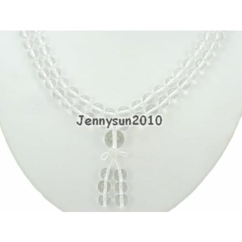 Natural Clear Crystal 8mm Gems Stone Buddhist 108 Beads Prayer Mala Knot Necklace Multi-Purpose 5Strands/Pack