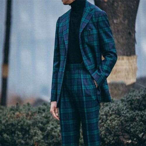 Newest Plaid Stripe Two Pieces Groom Tuxedos Groomsmen Single-breasted Men Suit Wedding Mens Blazer Suits