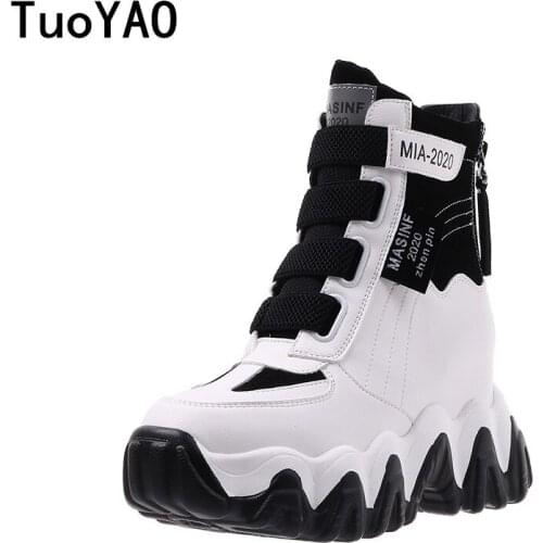 New Womens Chunky Boots 2021 Autumn Leather Hidden Heels Women Sneaker Winter 6cm High Heels Fashion Boots Platform Ankle Boots