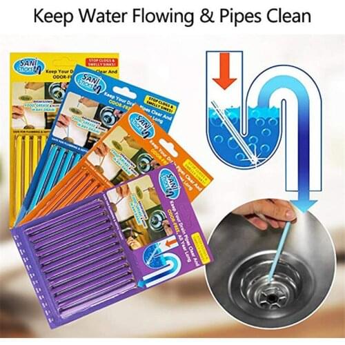 Kitchen Toilet Bathtub Drain Cleaner DeodorizerSewer Cleaning Rod Bar Hair Clear 12pcs/set Sani Sticks Oil Decontamination