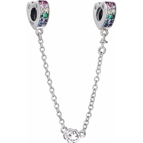 Original Multi-colour Arcs Of Love With Crystal Safety Chain Bead Fit 925 Sterling Silver Charm Bracelet Diy Jewelry