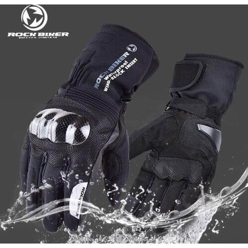 ROCK BIKER Carbon Fiber Motorcycle Gloves Winter Waterproof Warm Moto Guantes Touch Screen Motorbike Riding Gloves Protective