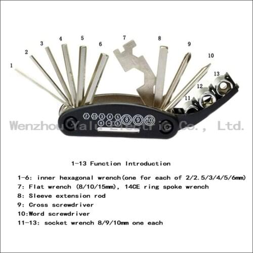 Self-propelled mountain bike multi-function tool hex wrench flat wrench spoke wrench socket wrench screwdriver