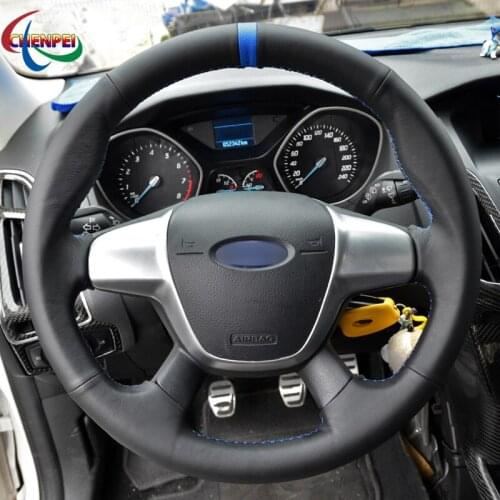 DIY Non-Slip Black Leather Car Steering Wheel Cover For Ford Focus 2011-2014 C-Max (Grand C-Max) 2010-2015 Kuga 2012-2016