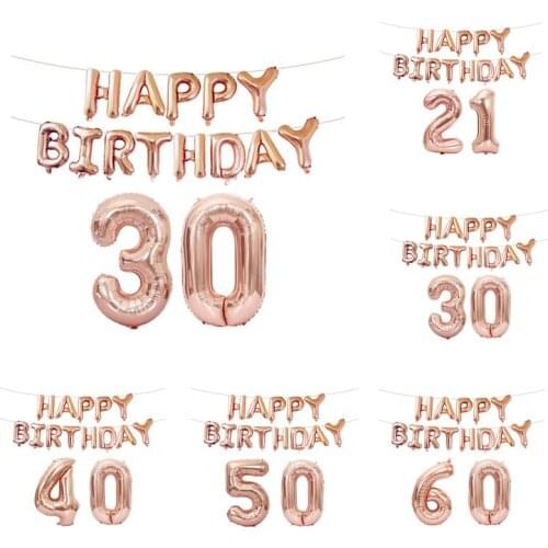 15pcs 16inch Rose Gold Silver Number Letter Balloons 18 21 30 40 50 60th year old Birthday Party Decor Adult Birthday Balloons