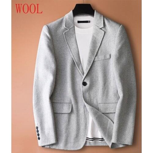 2021N Light Gray Tweed Suit Men Youth Fashion Thickened Winter Clothing Woolen Single Breasted Casual Coat Plus Size M-4XL