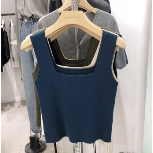 Camisole female inner base ice silk sleeveless knitted short top chic Hong Kong style I-shaped vest fashionable outside