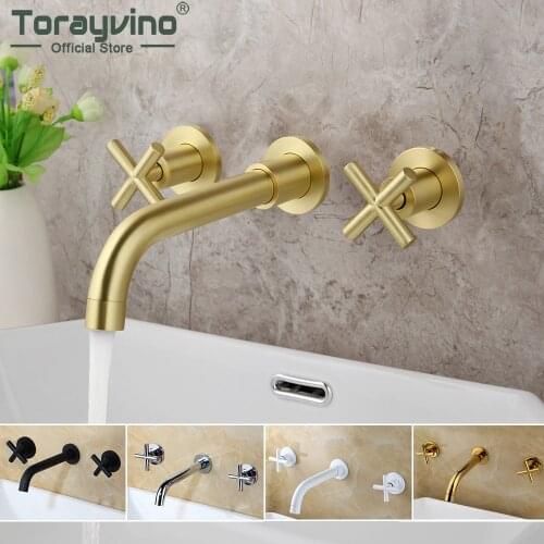 Torayvino Luxury Bathroom Bathtub Basin Faucet 360 Rotation 3 Pcs Brass Solid Wall Mounted Faucets Cold And Hot Mixer Water Tap