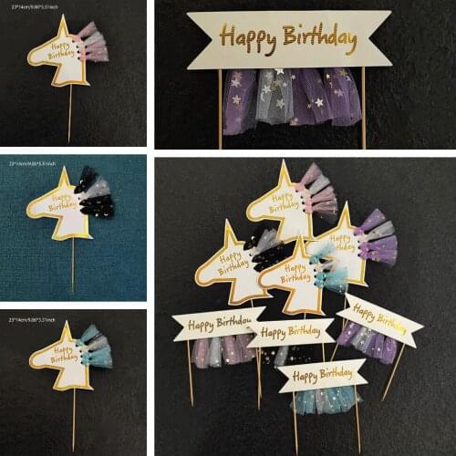 Tassel Cake Topper Unicorn Happy Birthday Banner Decoration Boy Girl Children Birthday Party Cake Decoration