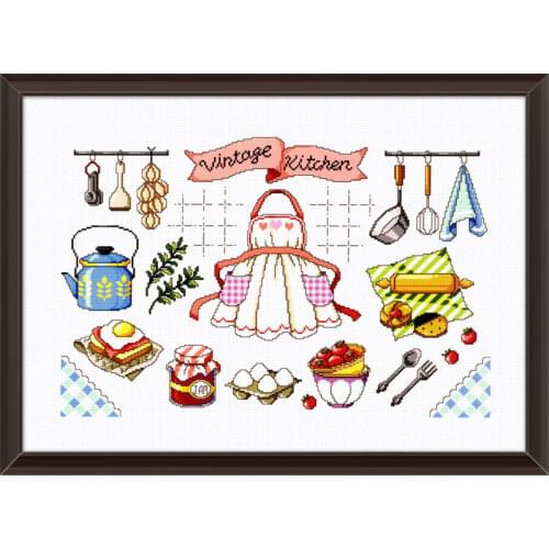 Vintage Kitchen, Counted Cross Stitch Kits Printed Cross-stitch Set Embroidery Needlework DIY 14ct Fabric Pattern 11ct Printed