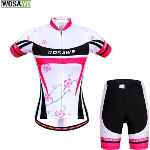 WOSAWE Women motorcycle Cycling Clothing Set Cycling Jersey Summer Breathable Short Sleeve Tops silicone Quick Dry GEL Pad short