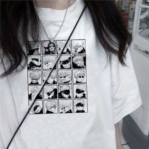 Japanese Anime Jujutsu Kaisen Womens T-shirt Gojo Satoru Fun Cartoon Character Print Loose Streetwear Harajuku Punk T-shirt