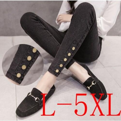 Large size womens L-5XL high waist stretch black snowflake wash large size jeans feet pants rivet fashion leggings ladies jeans