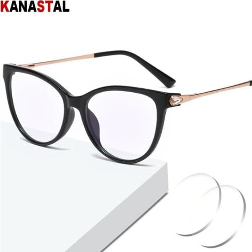 Women Anti Blue Light Blocking Glasses TR90 Metal Cateye Frame Computer Eyewear Prescription Optical Myopia Hyperopia Glasses