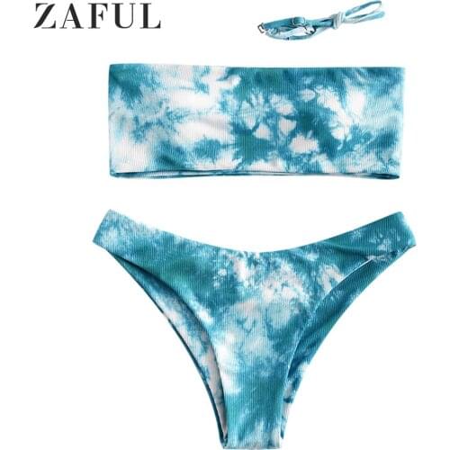 ZAFUL Summer Beach Padded Biquini Tie Dye Bikini Set Sexy Print Strapless Swimwear Swimsuit Thong Bikini Women Bathing Suit New