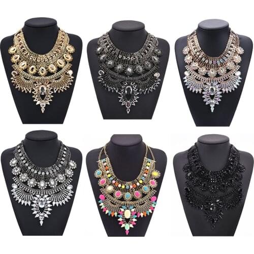 Indian Statement Big Choker Necklace Women Vintage Maxi Large Collar Necklace African Jewelry Boho Ethnic Crystal Necklace Femme