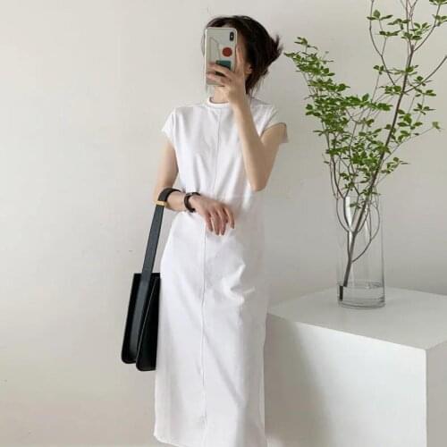 2021 New Fashion Dress Women Summer Elegant Black White Robe Longue Urbano Front Piece Cross Shape Back Slit Vestidos De Mujer