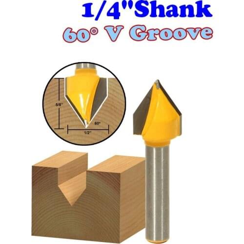 1pc 1/4" Shank 60 Degree V-Groove Router Bit - 1/2"W X 5/8"H - 1/4" Shank - Chwjw 14993q
