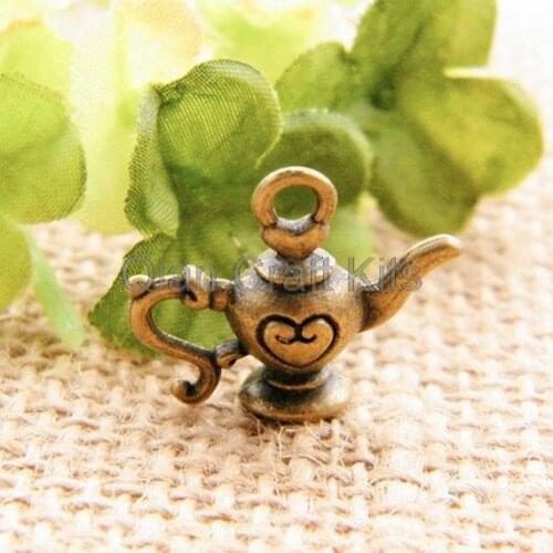 12pcs medium 3D tea pot flagon antique bronze zinc alloy jewelry accessory for DIY pendants charm drops 26*25mm