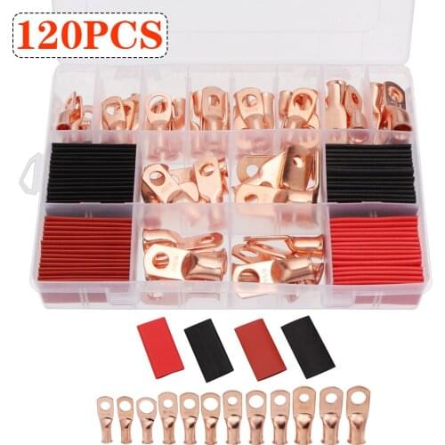 120pcs/box Copper Ring Terminal Connectors With Waterproof 3:1 Heat Shrink Tubing Sets AWG Wire Cable Crimp Connector