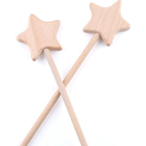 2PC Beech Wooden Star Toy Diy Baby Magic Wands Toys Five-pointed Star Rod Waldorf Rodent Toy Moon Heart For Girl Kids Product