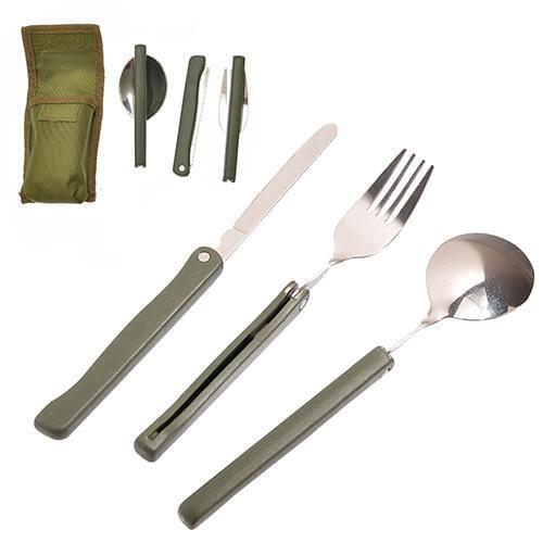 3Pcs/set Portable Dinnerware Flatware Set Multifunction Camping Folding Stainless Steel Fork Spoon Knife Cutlery Set