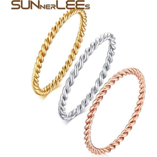 3pcs/Lot Titanium Stainless Steel Rings 1.5mm Silver Color Gold Plated High Polished Twisted Wire Women Girl Ring Gift R-243
