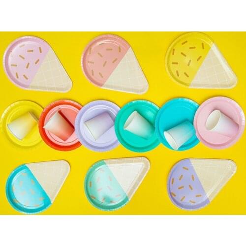 8Pcs Cute Ice Cream Shape Disposable Party Tableware Tray Set Wedding Birthday Baby Shower Paper Plates Cake Dessert Table Decor