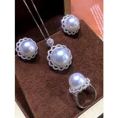 925 Sterling Silver Pendant Ring Earrings Set Mountings Findings Jewelry Set Parts Fittings Component for Pearls Beads Stones