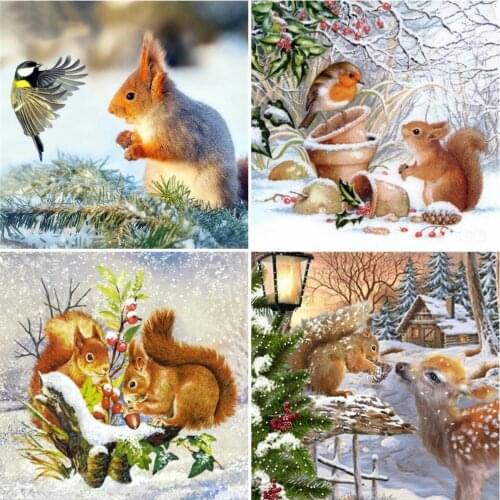 AZQSD Diamond Embroidery Squirrel Snow Mosaic Rhinestones Full Square Diamond Painting Animal Cross Stitch Handmade Home Decor