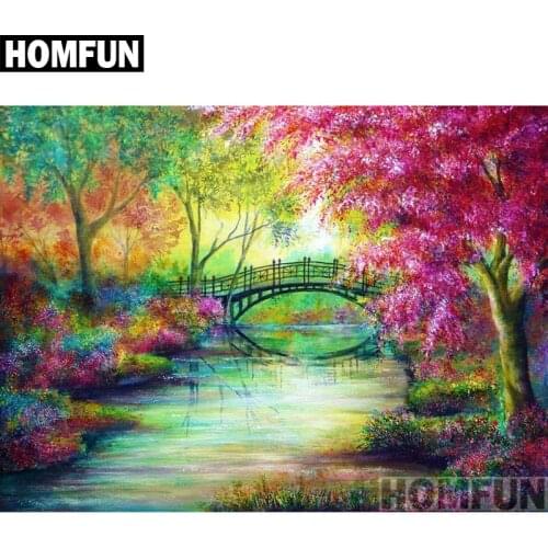 HOMFUN Full Square/Round Drill 5D DIY Diamond Painting "Forest Tree Bridge" 3D Embroidery Cross Stitch 5D Home Decor A00970