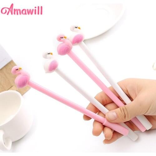 Amawill INs 3PCS Cute Beautiful Flamingo Pink White Pen for Kids Birthday Party Favors and Gifts Writing Pen Back To School 7D