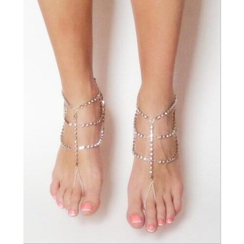 Free Shipping Fashion Women WRA01 Gold Rhinestone Chains Layers Ankle Chains Unique Rhinestone Ankle Chains Jewelry 3 Colors