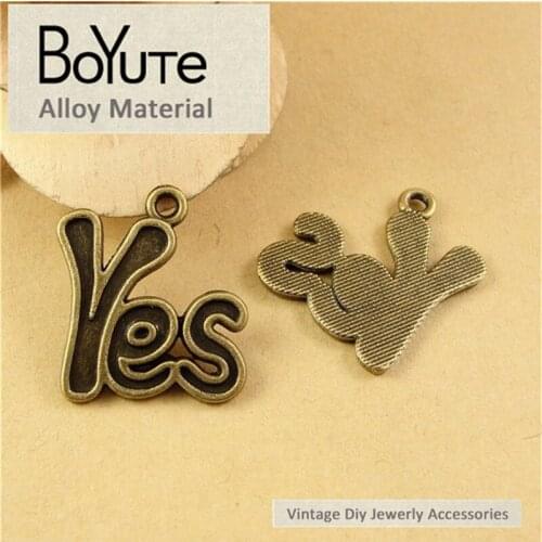 BoYuTe (50 Pieces/Lot) 25*20MM Metal Letters Yes Charms Antique Bronze Plated Zinc Alloy Word Charms for Jewelry Findings