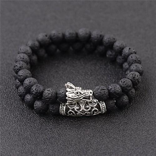 DUOVEI 2 Pcs/Set Natural Stone Beads Mens Dragon Bracelet Set Lava Stone Beaded Bracelets For Women Bileklik pulseras hombre
