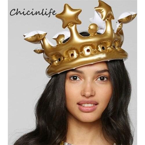 Chicinlife Inflatable Gold King Queen Crown Balloon Hat Birthday Party Hat Wedding Bachelorettte Party Decoration Stage Prop