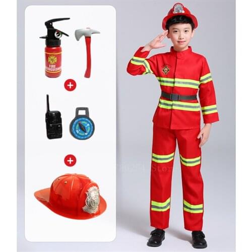 Children Firefighter Uniform Kids Sam Fireman Role Play Work Clothing Boys Halloween Cosplay Costume Teenager Fancy Game Wear