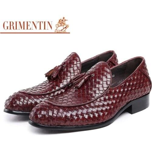 Grimentin loafers formal wedding shoes mens genuine leather tassel dress shoes