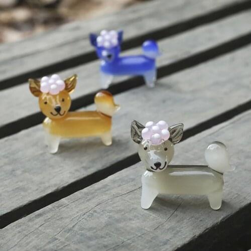 Crystal puppy cute dog doll handmade miniature glass animal craft home decoration ornaments birthday trinket gifts childrens