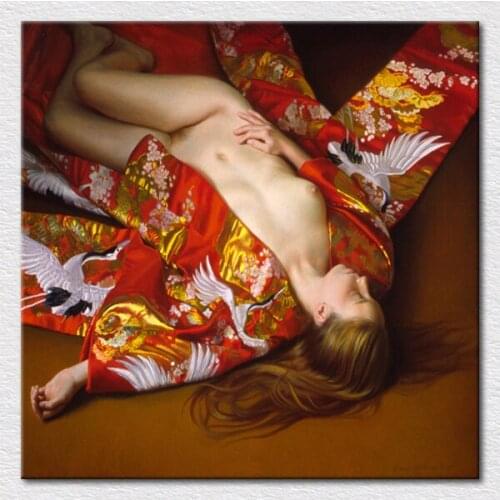 Modern Decor craft art of Canvas prints sex painting from red dressing nude lady oil painting to hang on wall free shipping